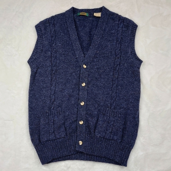 Maine Bay Traditionals Other - Maine Bay Traditionals 100% Shetland Wool Made In Italy Blue Sweater Vest Size M